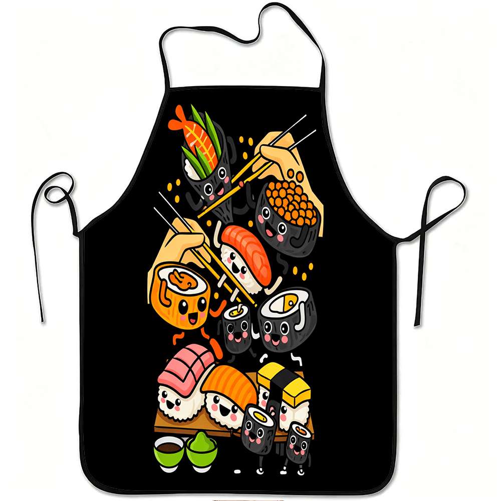 Home Cooking Japanese Food - ผ้ากันเปื้อนลายซูชิสุดน่ารัก - ผ้ากันเปื้อนลายการ์ตูนอาหารญี่ปุ่นตลกๆ สำหรับทำอาหาร อบขนม ปาร์ตี้บาร์บีคิว