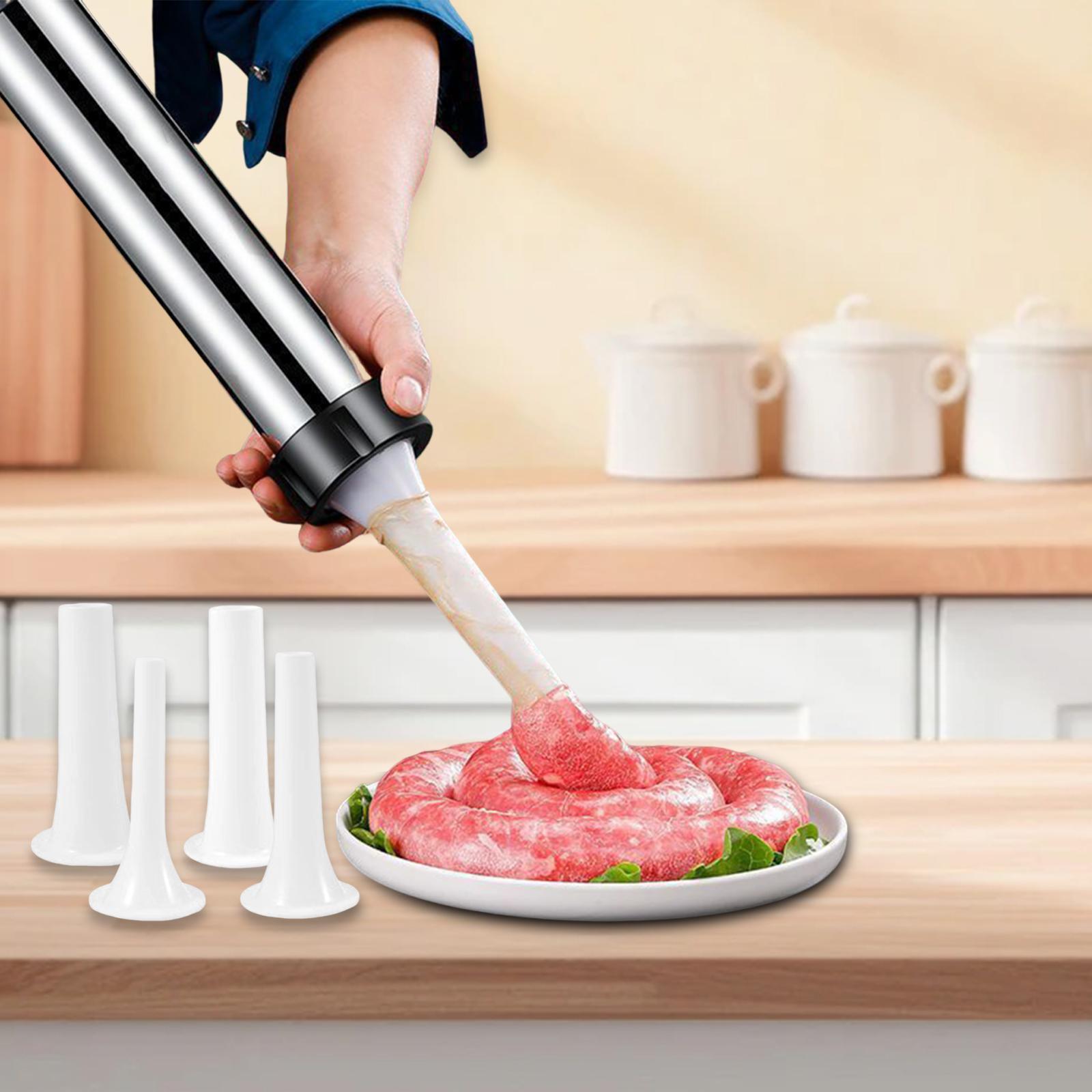 Home Cooking Machine - เครื่องทำไส้กรอกใช้งานง่าย ทำจากสแตนเลส เครื่องยัดไส้แบบมือหมุนสำหรับทำอาหารที่บ้าน พร้อมหัวฉีด 4 แบบ