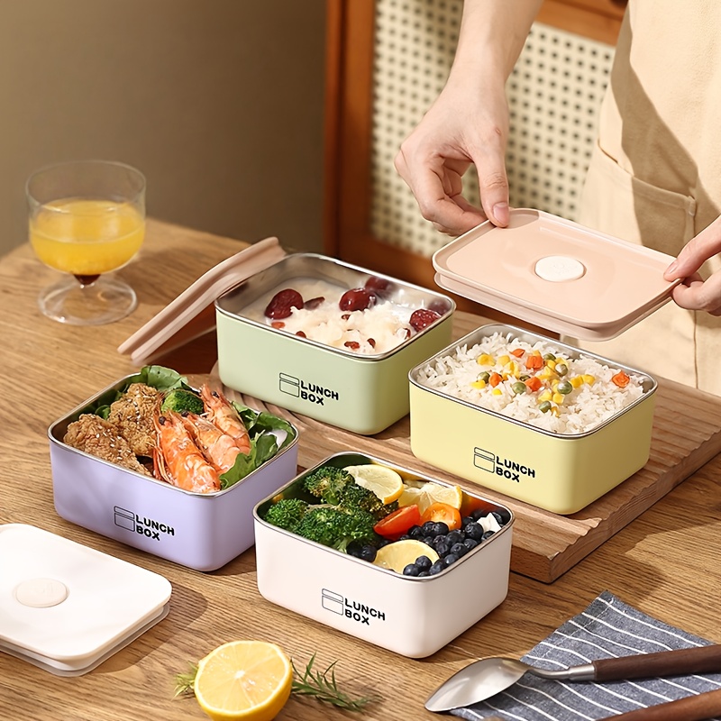 Home Cooking Food - ชุดกล่องเก็บอาหารสแตนเลสป้องกันการรั่วซึม [ชุด 4 ชิ้น] สำหรับการเดินทางและปิกนิก พร้อมฝาปิด