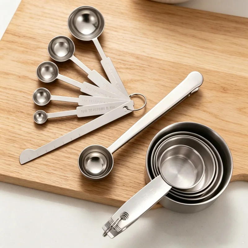 Home Cooking Supplies - ชุดช้อนตวงสแตนเลสแบบซ้อนได้ ถ้วยตวงกาแฟ ช้อนตวงเครื่องเทศ ช้อนตวงผง สำหรับครัว อุปกรณ์ทำขนม