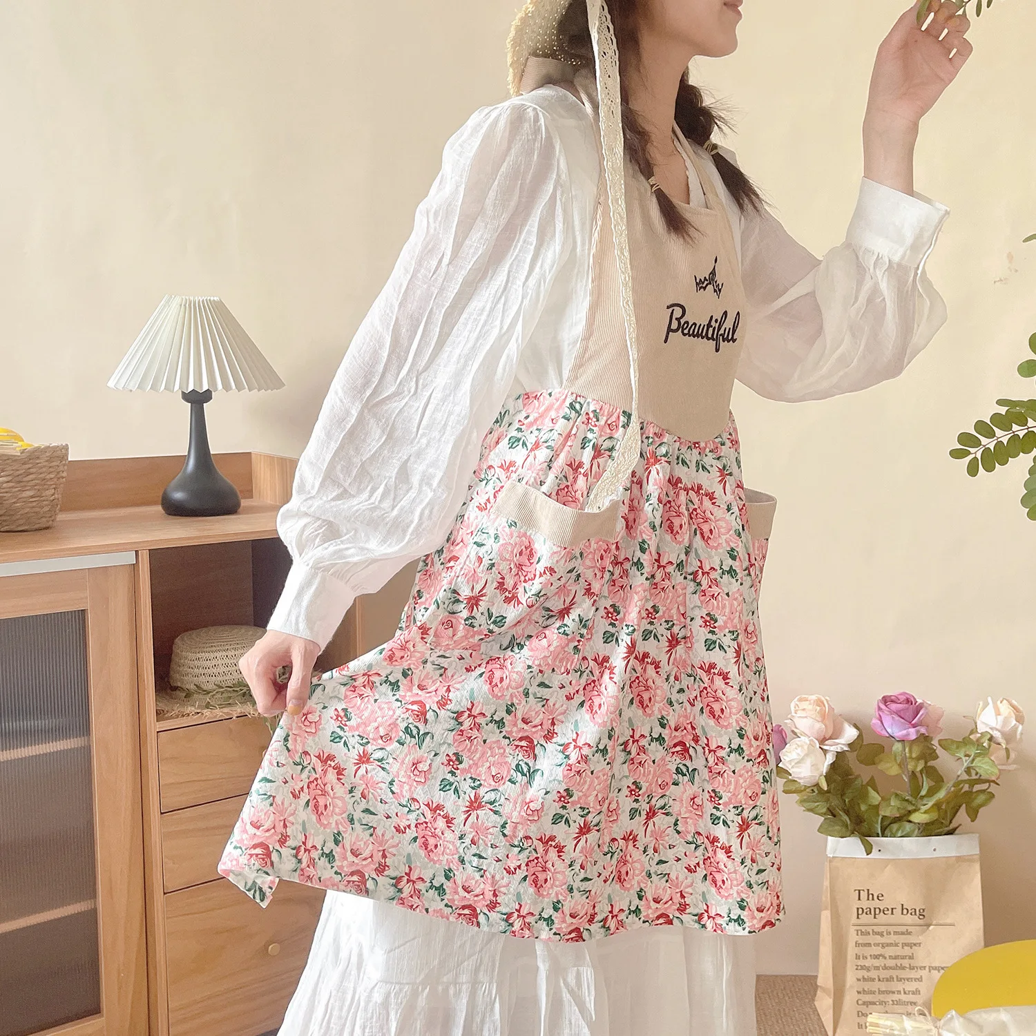 ผ้ากันเปื้อนผ้าลูกฟูกสวยงามสำห - Home Cooking Work บทวิจารณ์และราคา